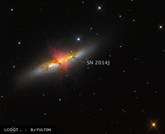 研究人员在附近的Galaxy M82中观察到SN 2014J