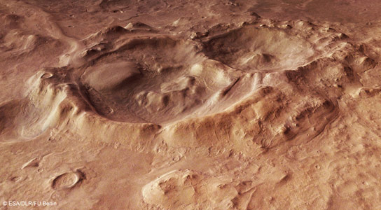 火星地狱盆地中的陨石坑的新esa图像
