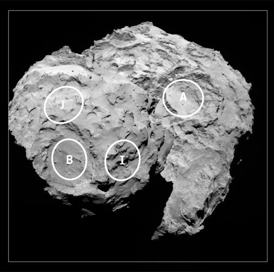 ESA识别COMET 67P上的五个候选登陆网站