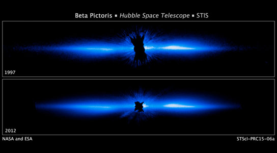 哈勃揭示了围绕Beta Pictoris的星际碎片盘的详细视图