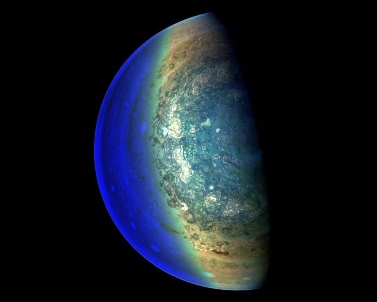 朱诺捕获了木星旋流云层的令人叹为观止的形象