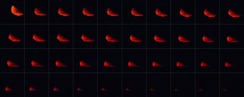 以五秒间隔击中血红色Moonset的图像