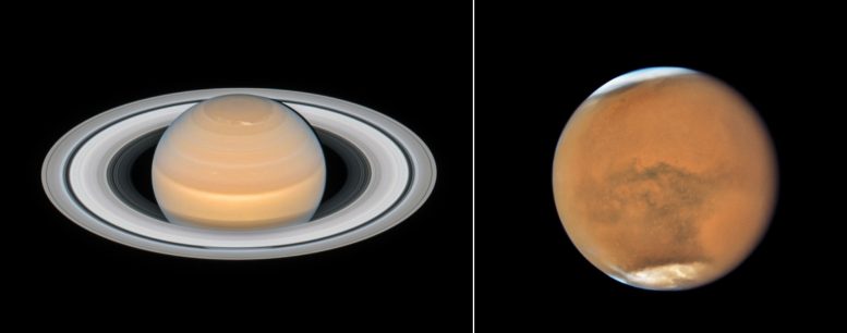 新的哈勃太空望远镜拍摄的火星和土星照片