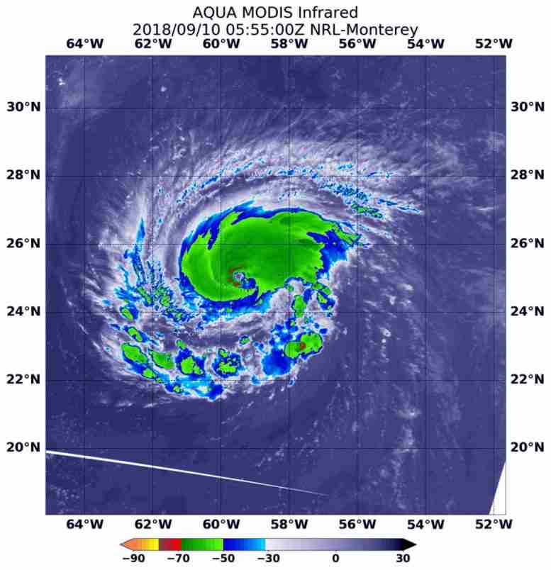 美国宇航局卫星展示飓风佛罗伦萨强化