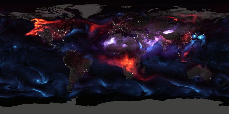 惊人的图像揭示了地球大气中的气溶胶的分布