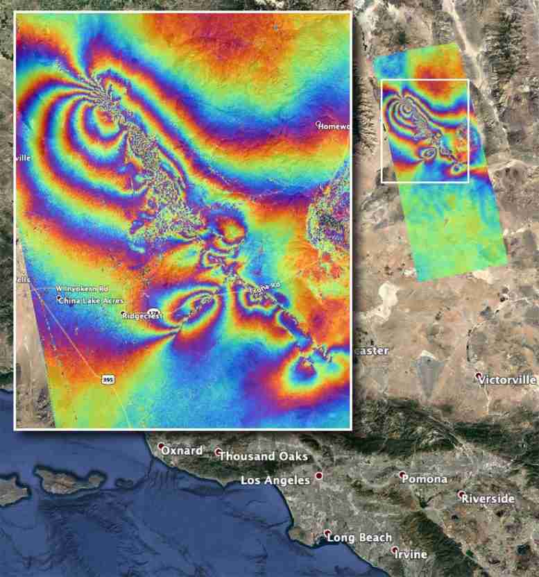 NASA绘制了加利福尼亚最近地震的地表变化图