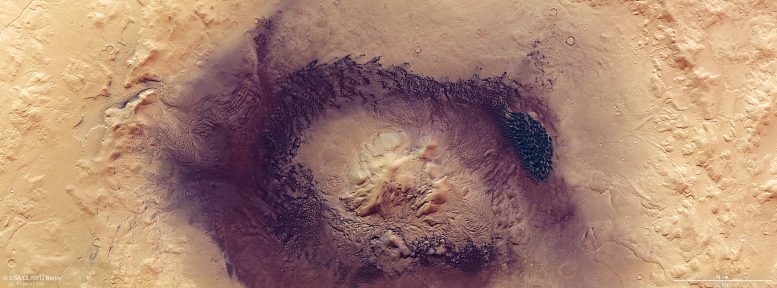 Moreux火山口：来自火星快车的惊人影像中的火星黑暗沙丘