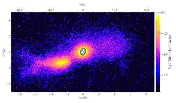 强大的相对论射流从相撞的星系中爆炸，这是有史以来的第一个照片证明